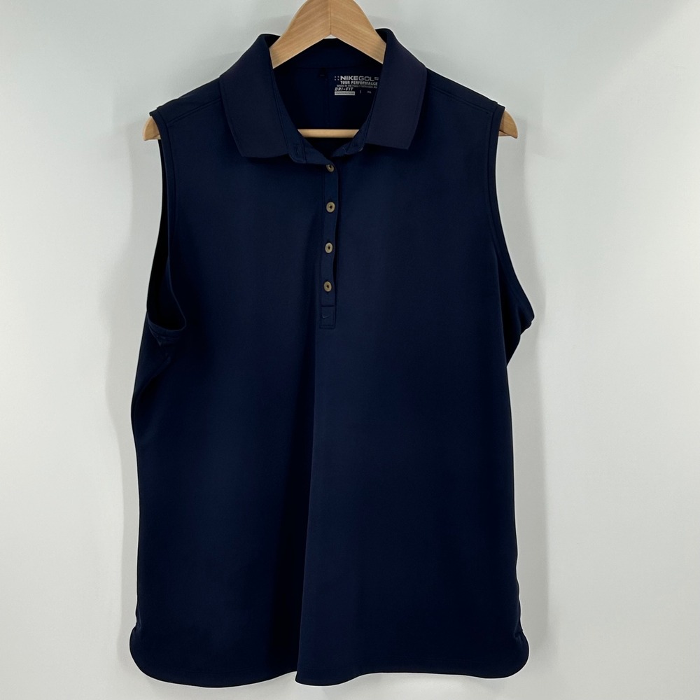 Nike Golf Tour Performance Sleeveless Polo Shirt Navy Blue Dri-FIT XXL Womens